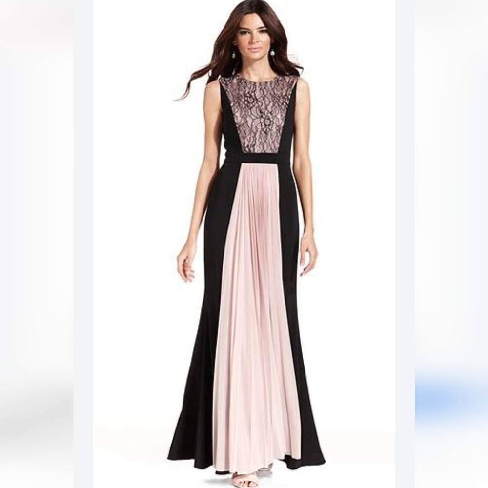 JS COLLECTION Elegant Black and Pink Evening Gown.like New.pit To Pit21Strech22